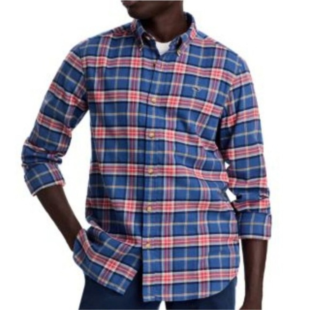 Vineyard Vines Mens XXL Blue Red Plaid Classic Whale Shirt Long Sleeve Cotton